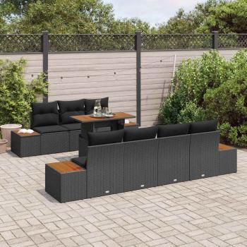 8-teiliges Garten Sofa Set mit Kissen Schwarz Poly-Rattan