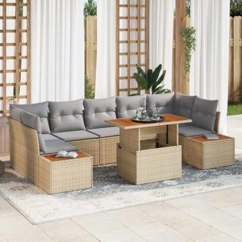 ARDEBO.de - 8-teiliges Garten Sofa Set Mit Kissen Beige Poly Rattan