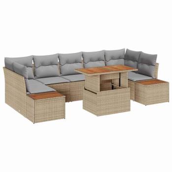 8-teiliges Garten Sofa Set Mit Kissen Beige Poly Rattan