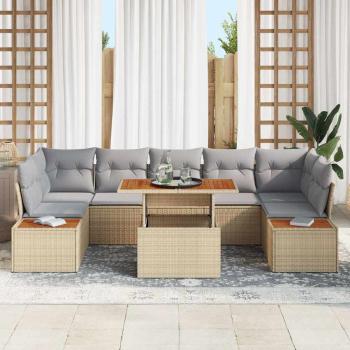 8-teiliges Garten Sofa Set Mit Kissen Beige Poly Rattan