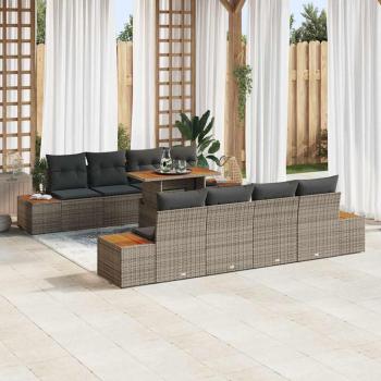 ARDEBO.de - Garten-Sofa-Set 9 Stk. Grau Poly Rattan
