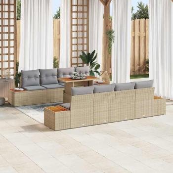 ARDEBO.de - 9-teiliges Garten Sofa Set mit Kissen Beige Poly Rattan