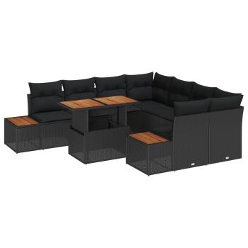 9-teiliges Garten Sofa Set mit Kissen Schwarz Poly Rattan
