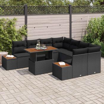 9-teiliges Garten Sofa Set mit Kissen Schwarz Poly Rattan