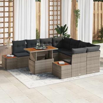ARDEBO.de - 9-teiliges Garten Sofa Set mit Kissen Grau Poly-Rattan