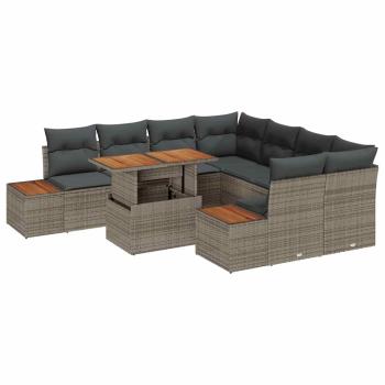 9-teiliges Garten Sofa Set mit Kissen Grau Poly-Rattan