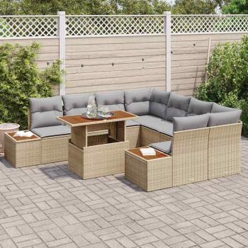 9-teiliges Garten-Sofa-Set mit Kissen Beige Poly-Rattan