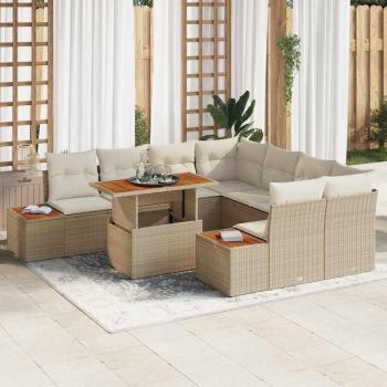 ARDEBO.de - 9-teiliges Garten Sofa Set mit Kissen Beige Poly-Rattan