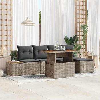 ARDEBO.de - 6-teiliges Garten Sofa Set mit Kissen Grau Poly Rattan