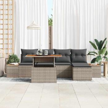 6-teiliges Garten Sofa Set mit Kissen Grau Poly Rattan