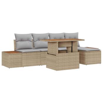 6-teiliges Garten Sofa Set mit Kissen Beige Poly Rattan