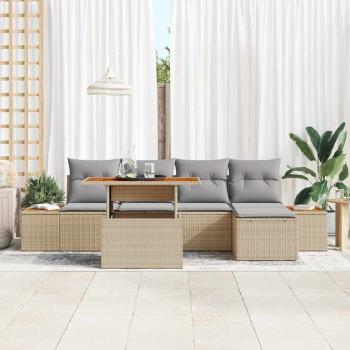 6-teiliges Garten Sofa Set mit Kissen Beige Poly Rattan