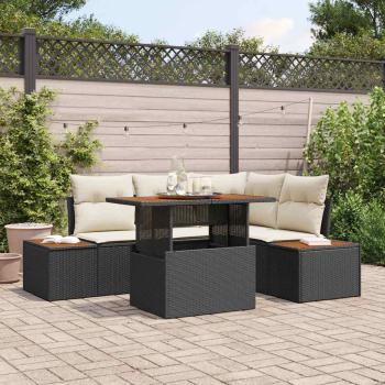 5-teiliges Garten Sofa Set mit Kissen Schwarz Poly Rattan