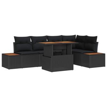 ARDEBO.de - 6-teiliges Garten Sofa Set mit Kissen Schwarz Poly-Rattan