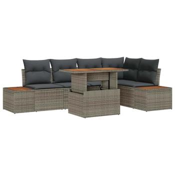 6-teilige Garten Sofaset mit Kissen Grau Poly Rattan