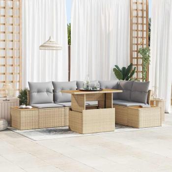 ARDEBO.de - 6-teiliges Gartensofa-Set mit Kissen Beige Poly Rattan