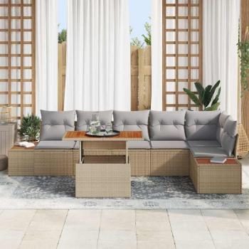 7-teiliges Garten-Sofa-Set mit Kissen Beige Poly-Rattan