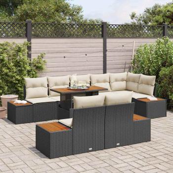 9-teiliges Garten Sofa Set mit Kissen Schwarz Poly Rattan