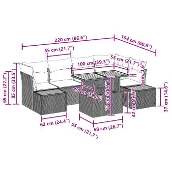 6-teiliges Garten Sofa Set mit Kissen Schwarz Poly Rattan