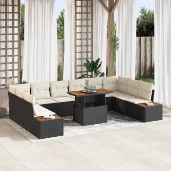 ARDEBO.de - 11-teiliges Garten Sofa Set mit Kissen Schwarz Poly Rattan
