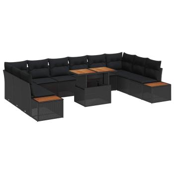 ARDEBO.de - 11-teiliges Garten Sofa Set mit Kissen schwarz Poly Rattan