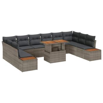 11-teiliges Garten Sofa Set mit Kissen Grau Poly Rattan