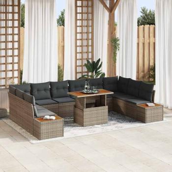 11-teiliges Garten Sofa Set mit Kissen Grau Poly Rattan