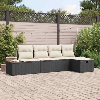 ARDEBO.de - 5-teilige Garten Sofa Set mit Kissen schwarzes Poly Rattan