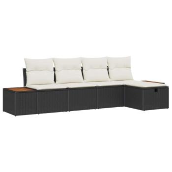 5-teilige Garten Sofa Set mit Kissen schwarzes Poly Rattan