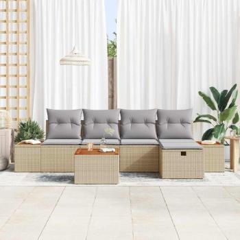 6-teiliges Garten-Sofa-Set mit Kissen aus beigem Poly-Rattan