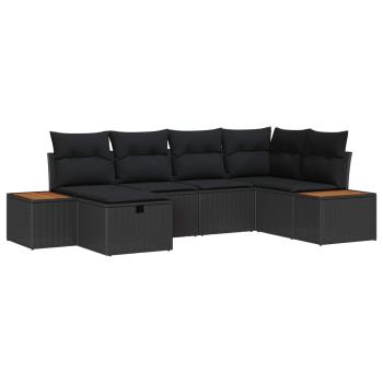 6-teiliges Garten Sofa Set mit Kissen Schwarz Poly Rattan