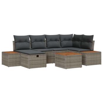 7-teiliges Garten Sofaset mit Kissen Grau Poly-Rattan