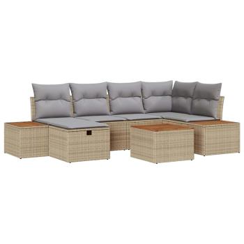 7 teiliges Garten Sofa Set mit Kissen Beige Poly-Rattan