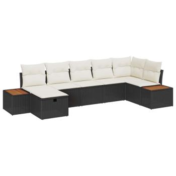 7-teiliges Garten Sofa Set mit Kissen Schwarz Poly Rattan