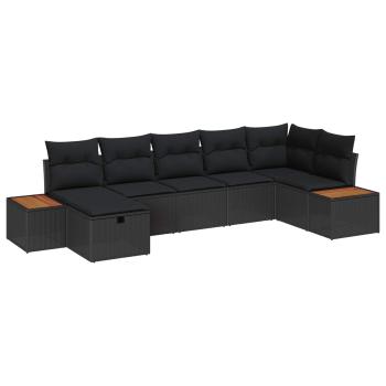 Garten-Sofa-Set mit Kissen 7 pcs Schwarz Poly Rattan