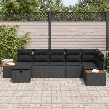 Garten-Sofa-Set mit Kissen 7 pcs Schwarz Poly Rattan