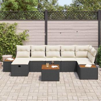 8-teilige Garten Sofa Set mit Kissen Schwarz Poly Rattan