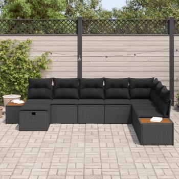 8-teiliges Garten Sofa Set mit Kissen Schwarz Poly-Rattan