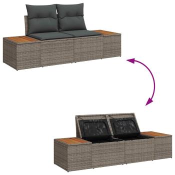 6-teiliges Garten Sofa Set mit Kissen Grau Poly Rattan Akazie