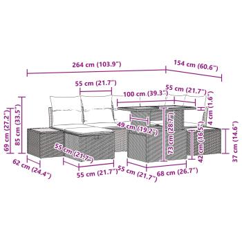 Garten-Sofa-Set 7 Stk. Schwarz Poly-Rattan
