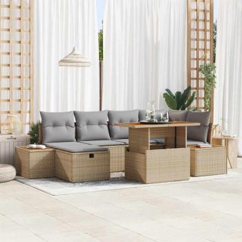 ARDEBO.de - 7-teiliges Garten-Sofa-Set mit Kissen Beige Poly Rattan Akazie