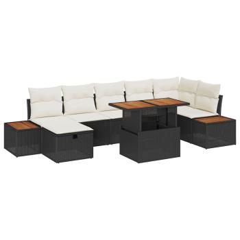 8-teiliges Garten-Sofa Set mit Kissen - Schwarz aus Poly Rattan & Akazie