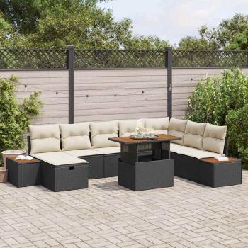 ARDEBO.de - 9-teiliges Garten-Sofa-Set mit Kissen Schwarz Poly Rattan Akazie