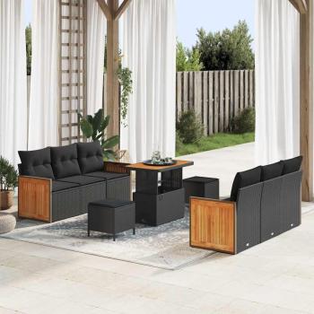 ARDEBO.de - 9-teiliges Garten Sofa Set mit Kissen Schwarz Poly Rattan Akazie
