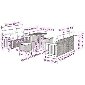 9-teiliges Garten Sofa Set mit Kissen Schwarz Poly Rattan Akazie