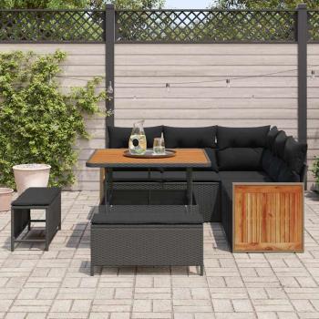 8-teiliges Garten Sofa Set mit Kissen Schwarz Poly Rattan Akazie