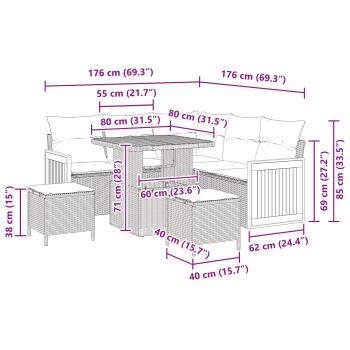 Gartensofa-set mit Kissen 8 pcs Schwarz