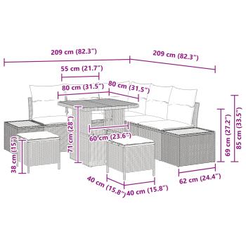 Gartensofa-set mit Kissen 8 pcs Schwarz