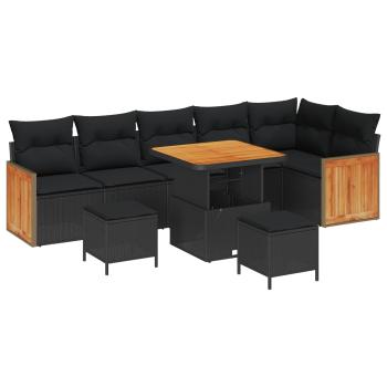 ARDEBO.de - 9-teiliges Garten-Sofa-Set mit Kissen Schwarz Poly-Rattan Akazie
