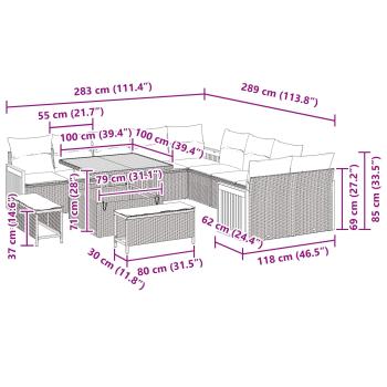 13-teiliges Gartensofa-Set mit Kissen Schwarz Poly-Rattan Akazie